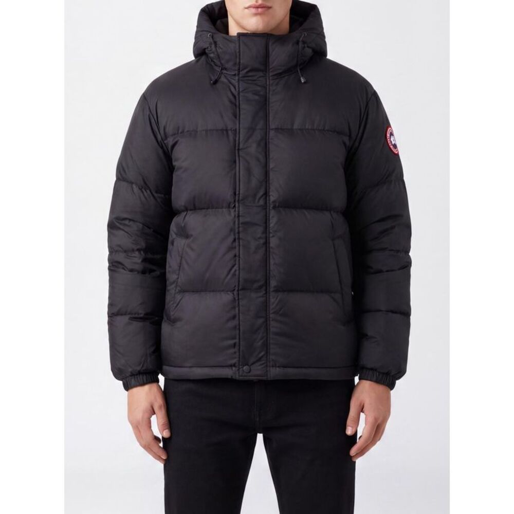 Canada Goose Men Hooded Quilted Nylon Down Jacket Canada Goose With Logo Patch